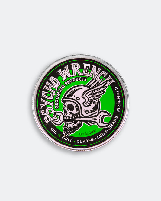 can of clay pomade with an oil and grit scent - psycho wrench grooming products