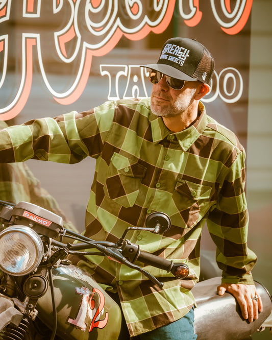 the griswold flannel - green and brown flannel based on the iconic 1983 Ford Wagon Queen Family Truckster