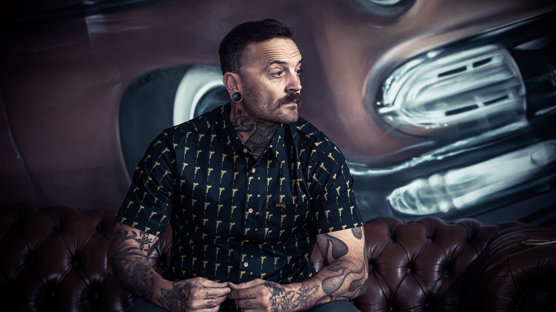 hitman button up shirt black shirt with gold gun