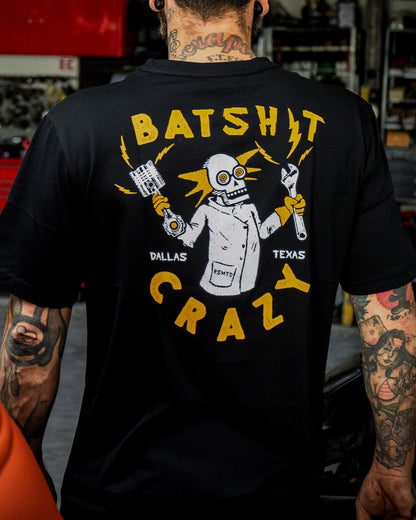 batshit crazy black graphic tee with full back graphic