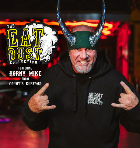 eat dust horny mike homepage feature image for mobile in black eat dust hoodie and horns