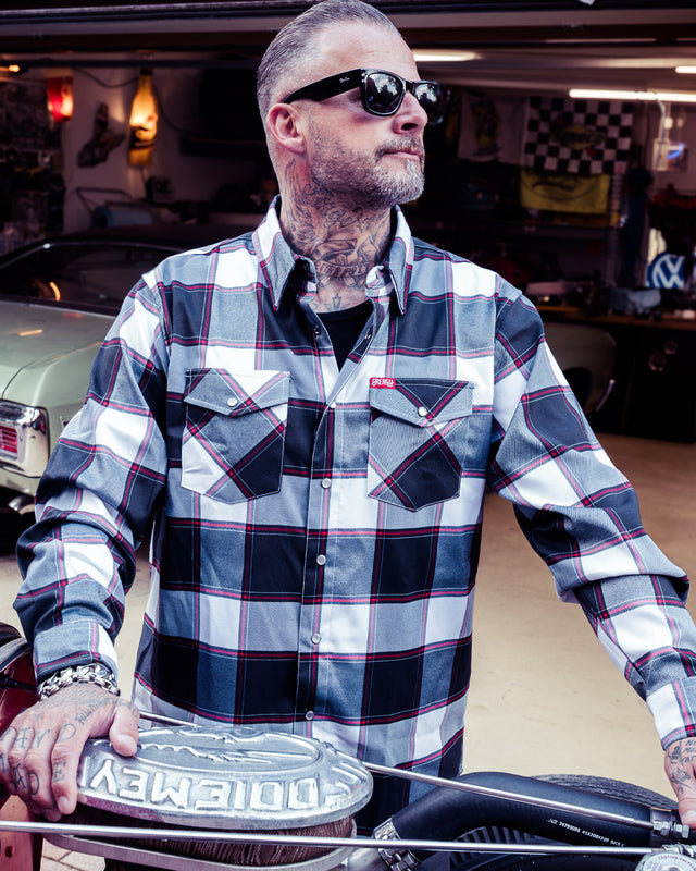 the suicide machine flannel by Greasy Hands Society