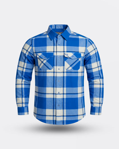plaid Blue and white flannel shirt on a light gray background - The F**kin’ Problems Flannel