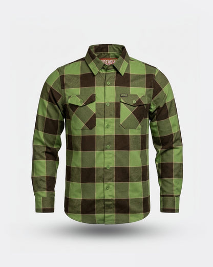 plaid Green and brown flannel shirt on a white background - The Griswold Flannel from Greasy Hands Society