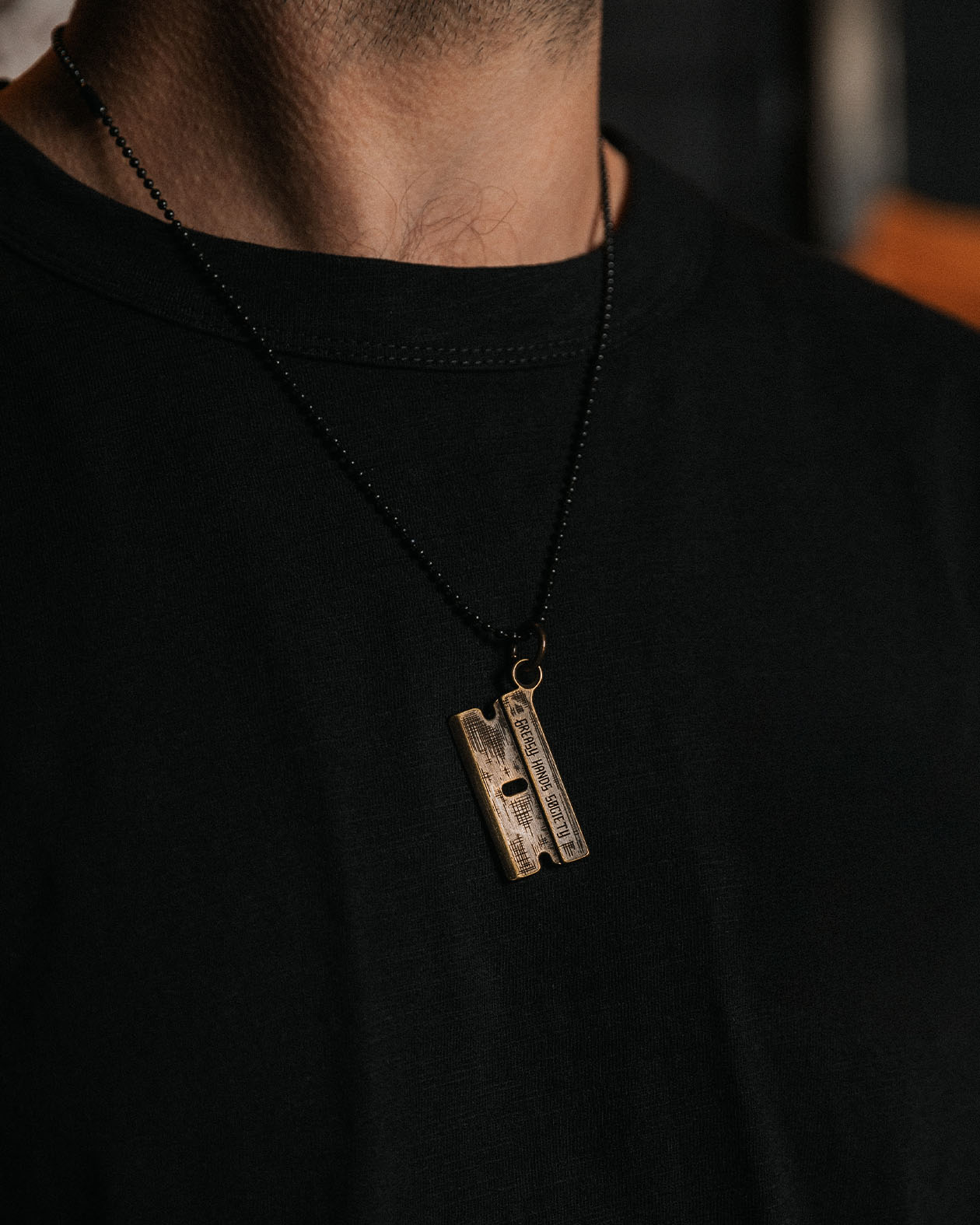 RZR Necklace brass razor blade necklace