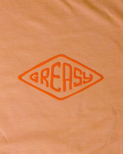 cross the line vintage orange long sleeve graphic tee greasy diamond left chest detail