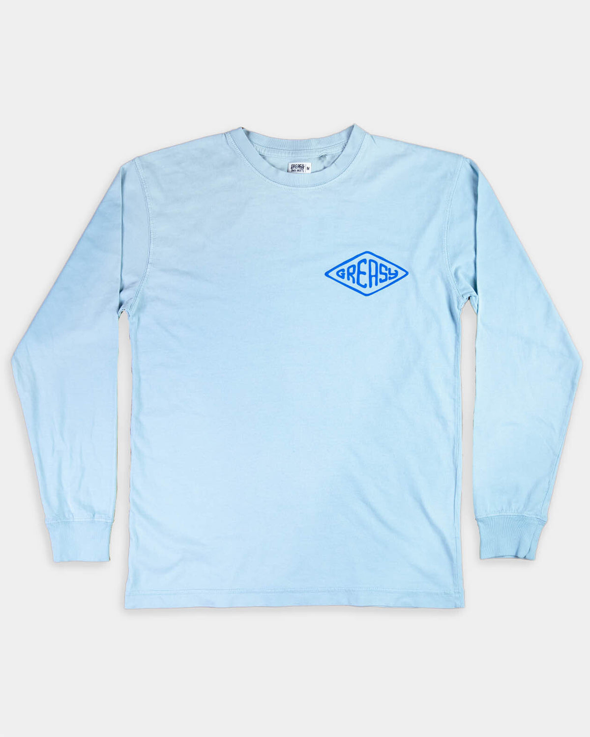cross the line blue long sleeve t-shirt front view flat lay
