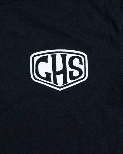 Black t-shirt with a white shield GHS logo detail - Factory Sealed men's black tshirt