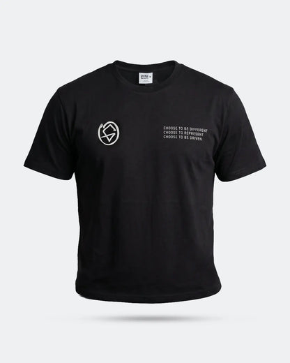 Black t-shirt with white text and logo on a light gray background - The Tailgate Black automotive graphic tee by Greasy Hands Society