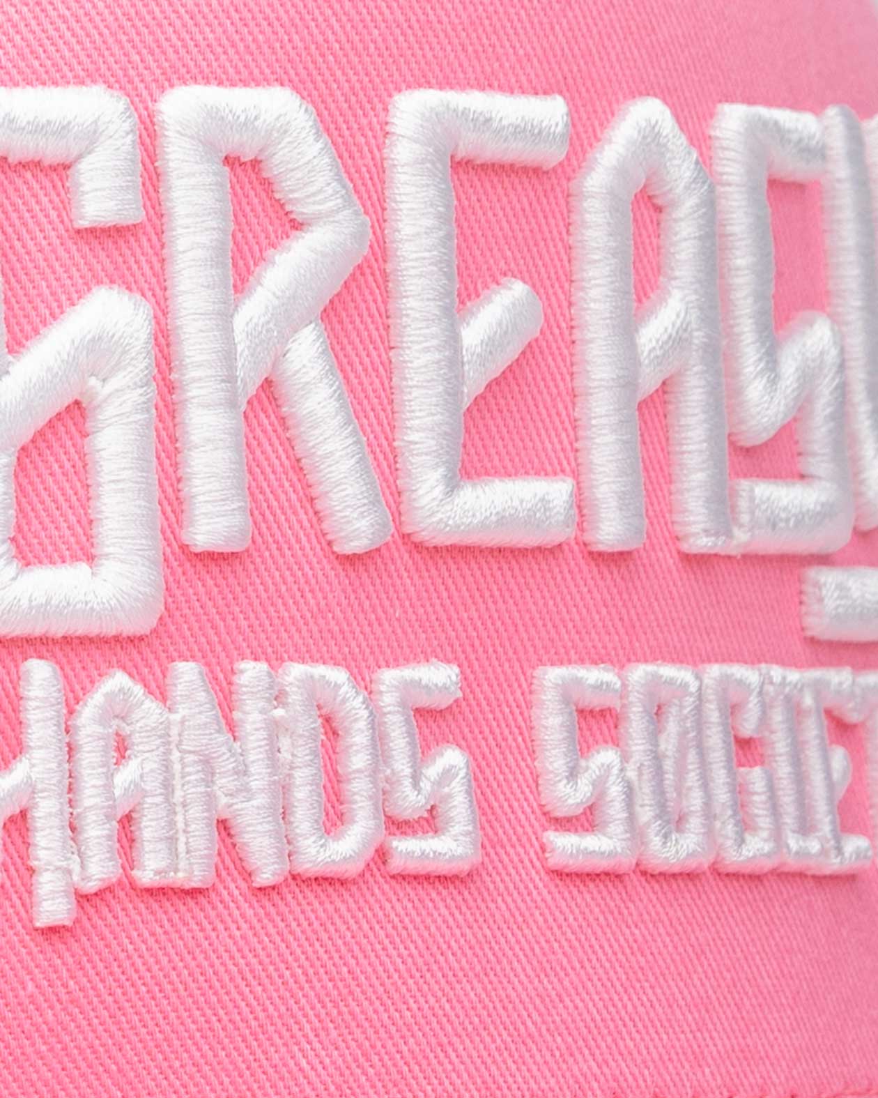 ghs pink snapback hat white logo detail - GHS Pink & White Logo Hat by greasy Hands Society