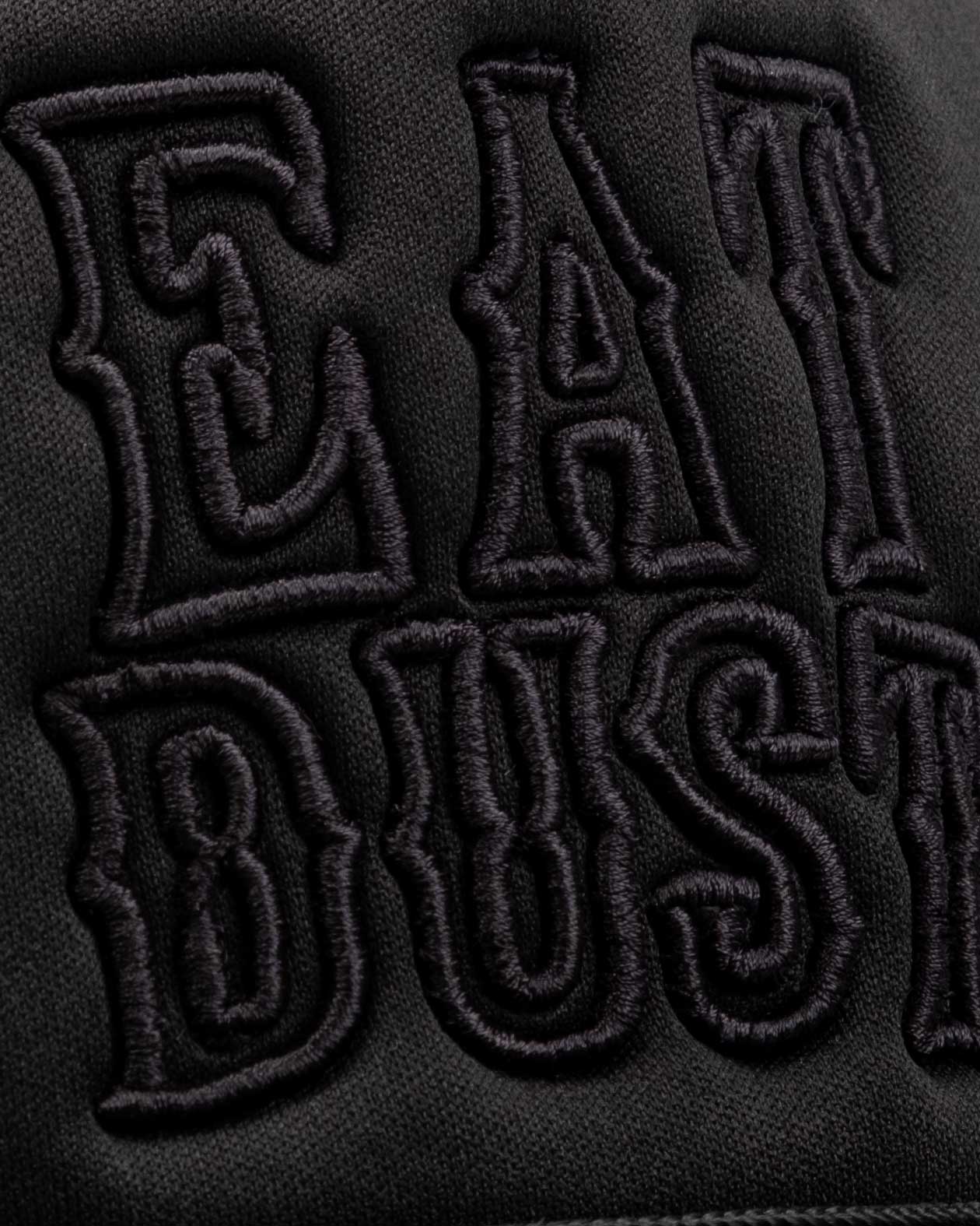 eat dust black hat with black logo detail on stitching