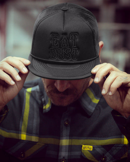 eat dust murdered-out all black snapback hat