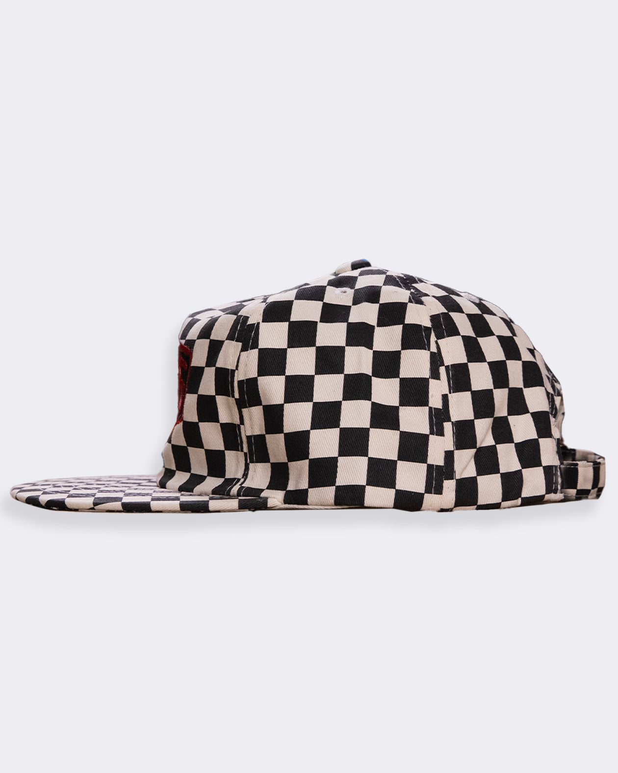 Checkered bucket hat on a light gray background