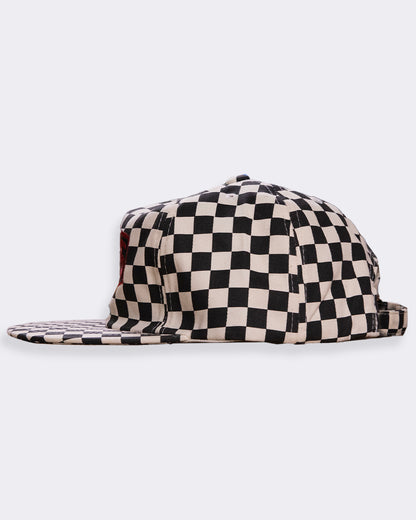 Checkered bucket hat on a light gray background