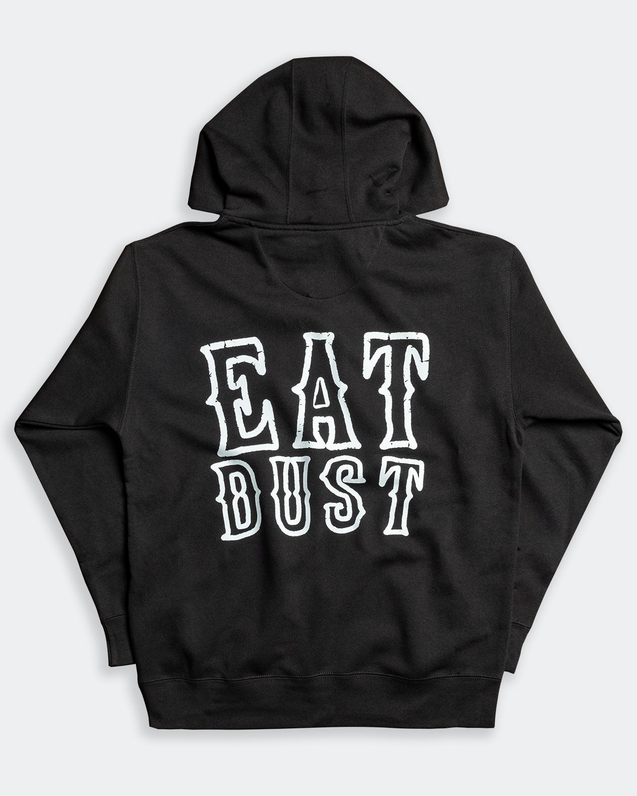 black Hoodie full back graphic showing "eat dust"