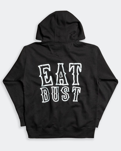 black Hoodie full back graphic showing "eat dust"