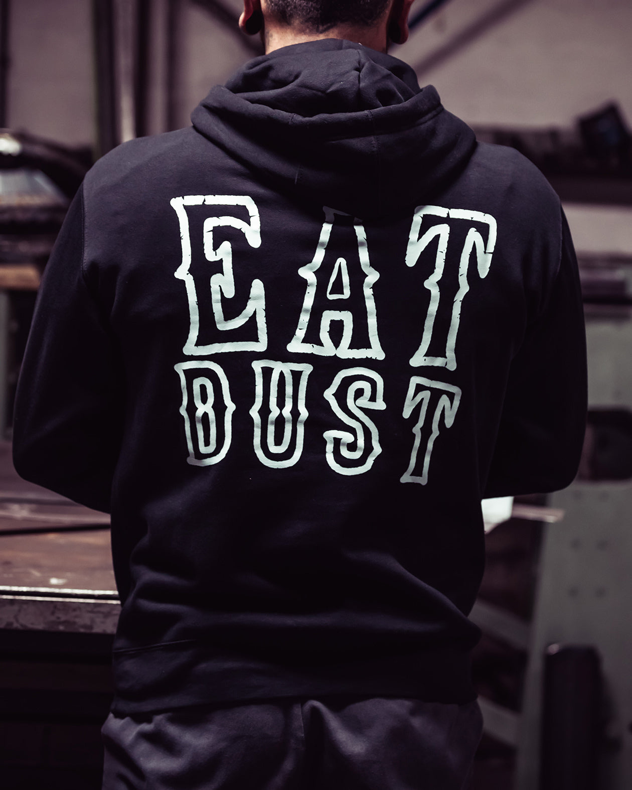 Eat Dust | Men's Black Hoodie with White Print | Greasy Hands Society