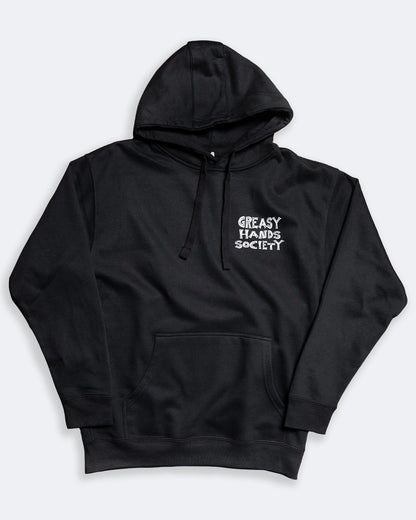 Live Fast Stay Greasy Hoodie flat lay front view