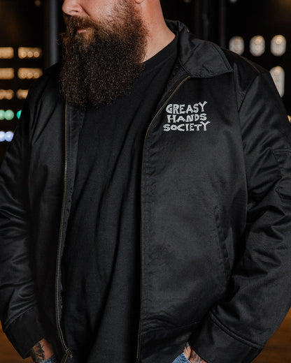 live fast stay greasy black mechanic jacket