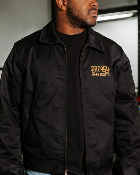 GHS Logo Black Mechanic Jacket with gold logo left chest