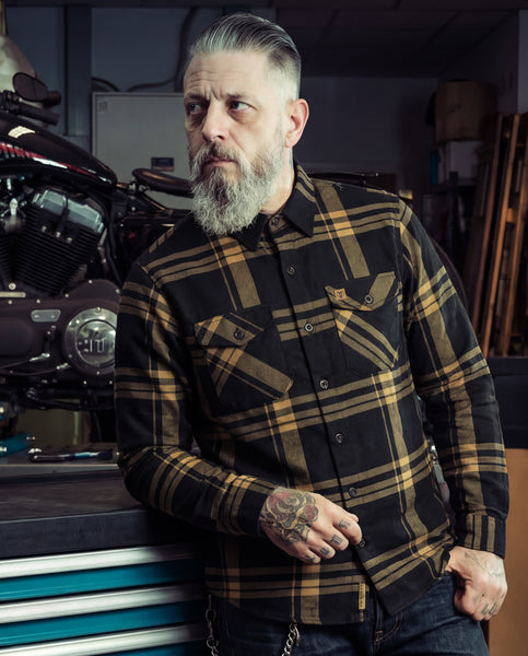 Two Lane | Men's Black & Gold Flannel | Greasy Hands Society