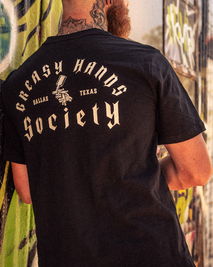 gravity fed black tee back graphic