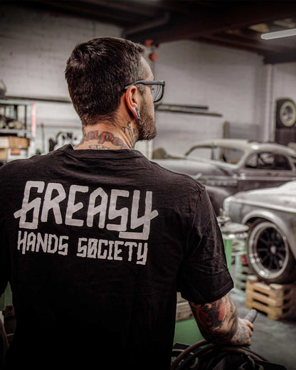 greasy hands society graphic logo tees and shirts