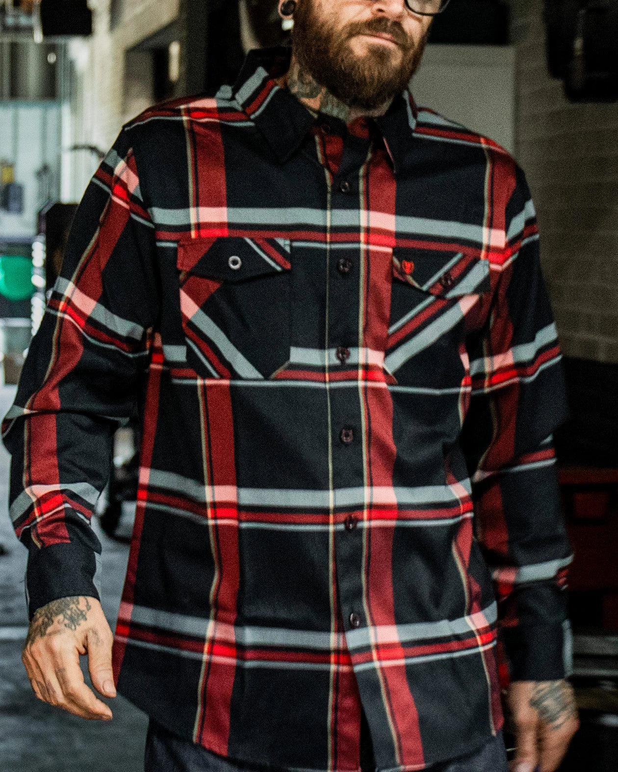 devil in the details black and red flannel on a model