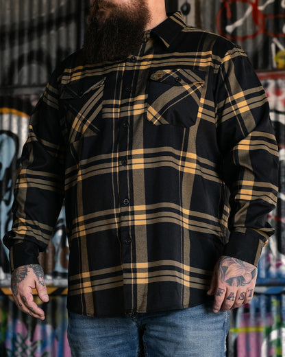 two lanel flannel black and gold flannel