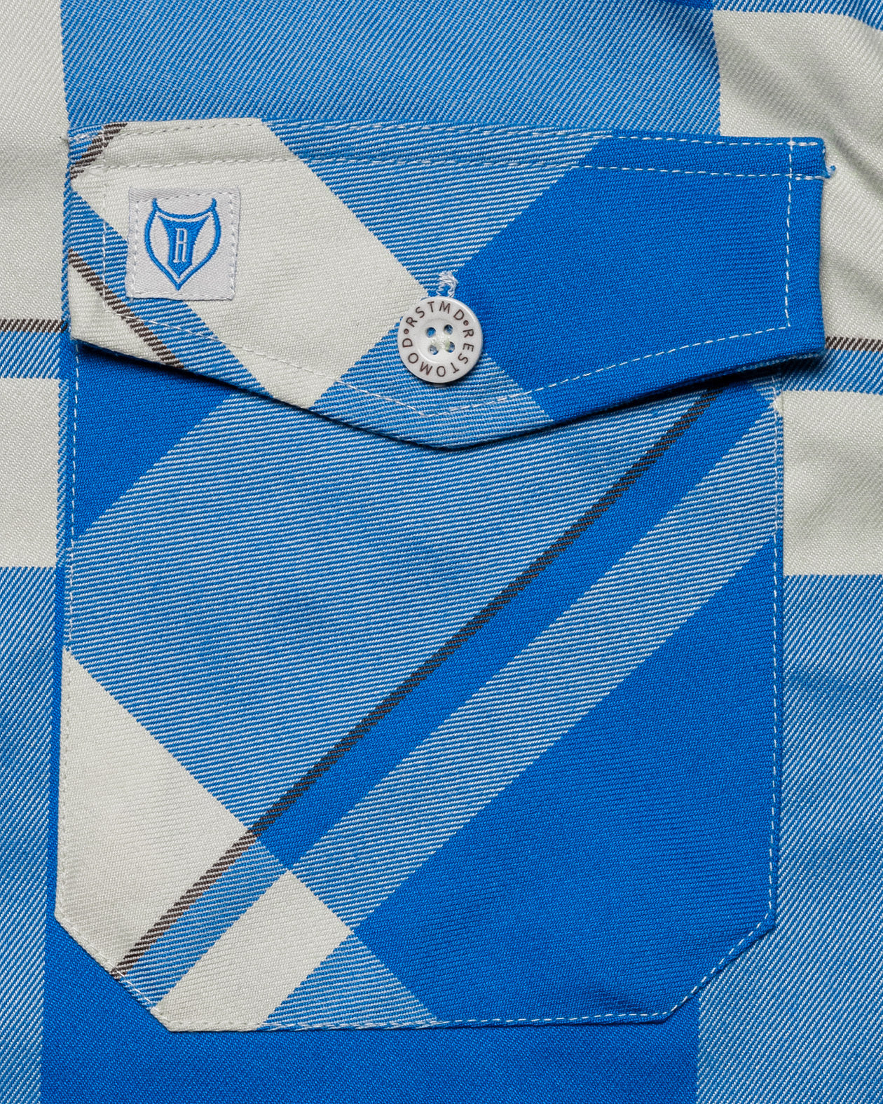 the f**kin problems flannel blue and white flannel front pocket detail