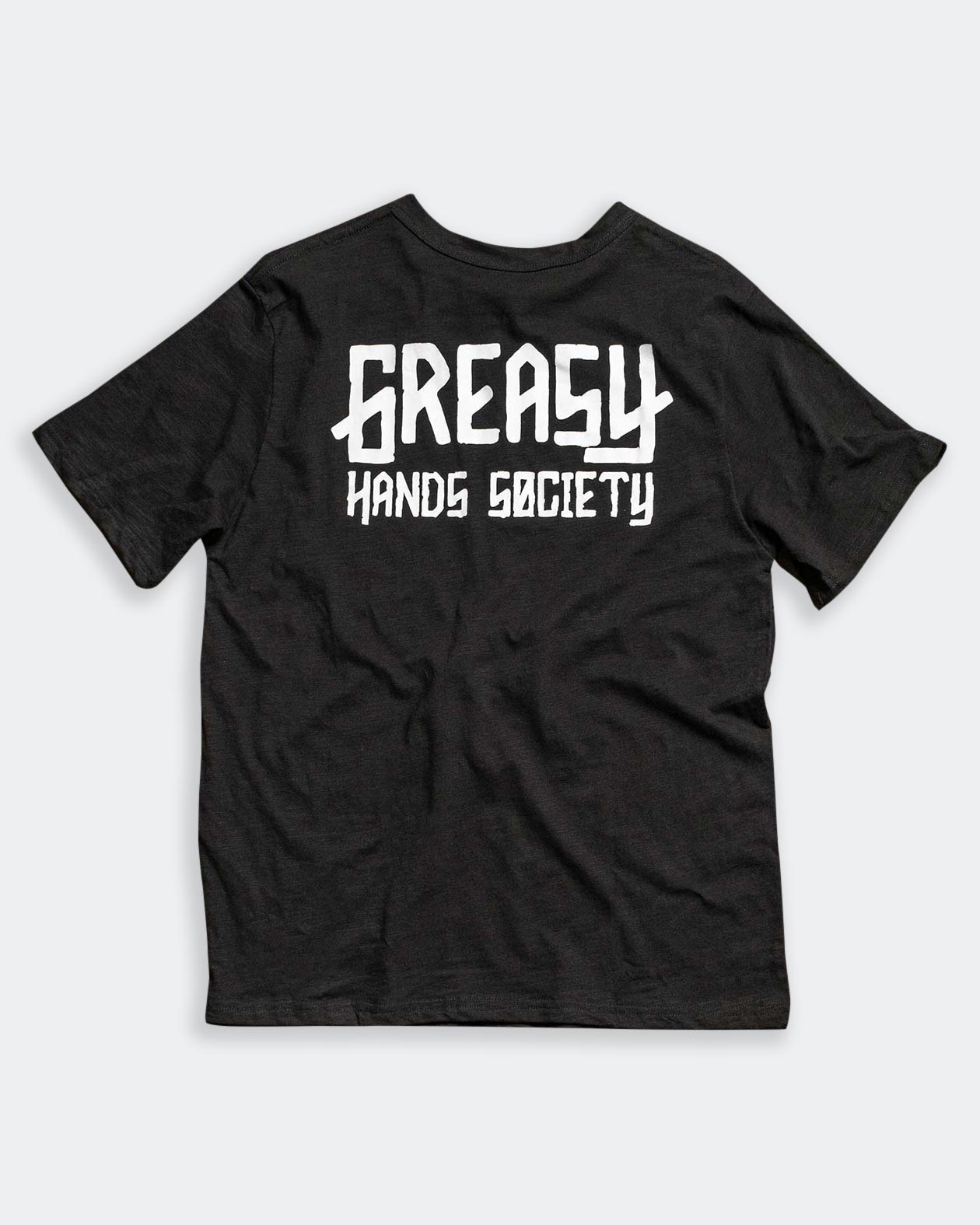 black greasy hands society logo graphic tee back view