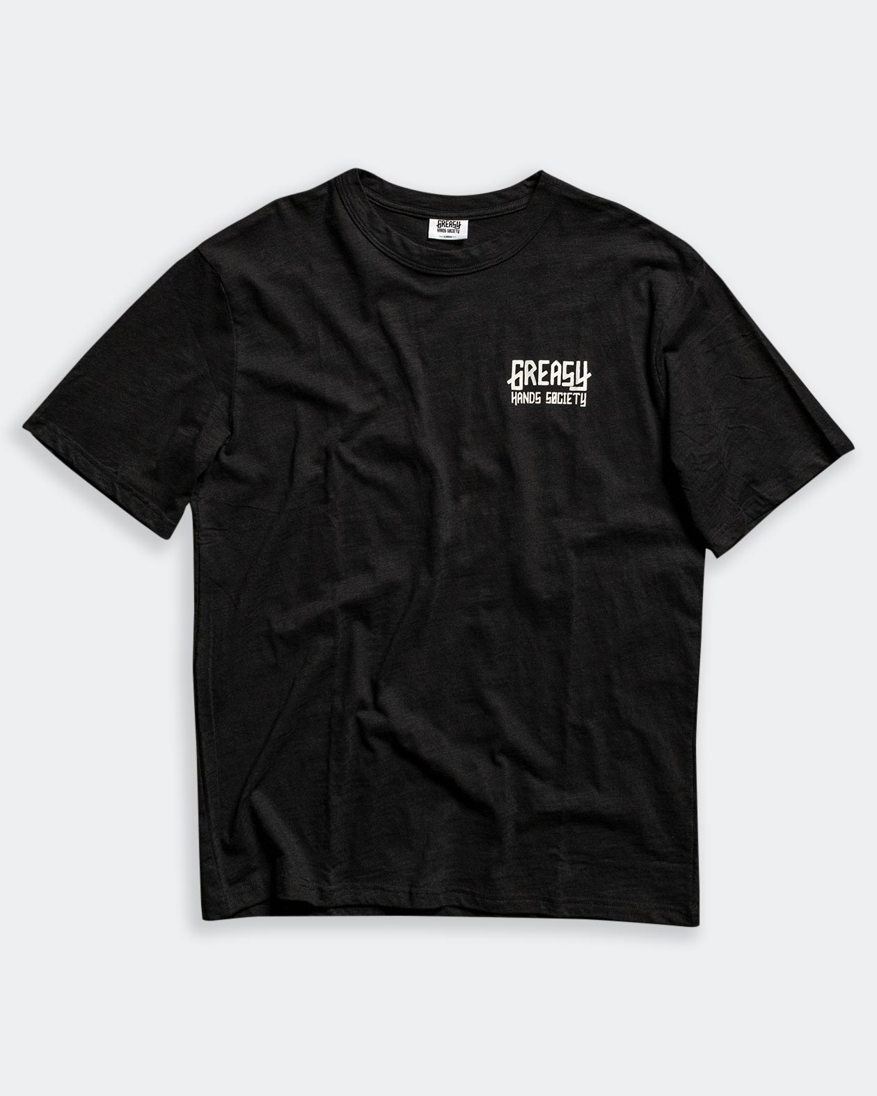 gravity fed black tee front left chest logo graphic