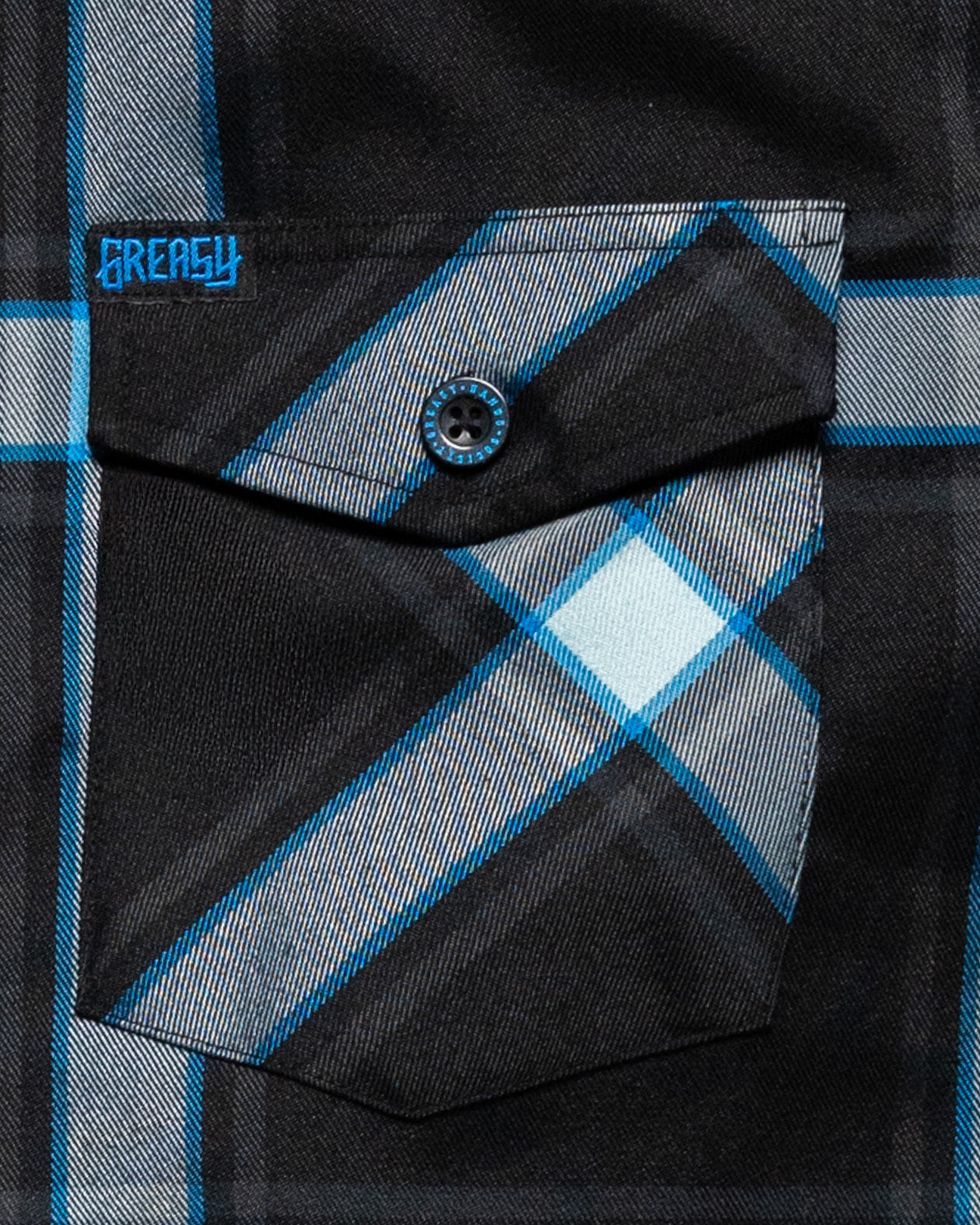 our black blue and gray Gravity fed flannel pocket view