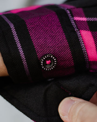 black and pink barrel cuff flannel detail for the lonely heart