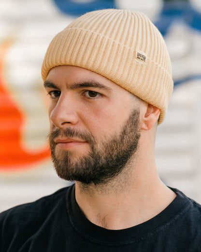 vintage white watch cap with greasy hands society logo