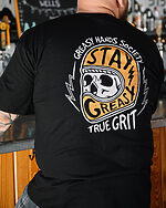 true grit black tee full back graphic on a model