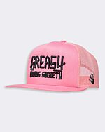 H-029 greasy hands society pink hat with black logo