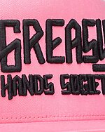 H-029 greasy hands society pink hat with black logo detail