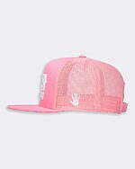 pink logo hat greasy hands detail