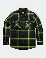 the moto black and green flannel on gray