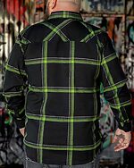 the moto flannel green and black back detail