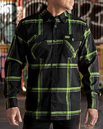 moto black, green and gray flannel perfect for motorcycle and bike riders