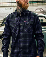 kiss the sky lightweight summer flannel black, purple, and gray