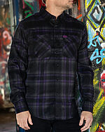 kiss the sky lightweight summer flannel black, purple, and gray