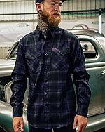 kiss the sky lightweight summer flannel black, purple, and gray