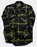 the moto black and green flannel on gray