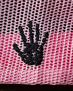 H-029 greasy hands society pink hat with black logo hand detail