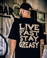 live fast stay greasy graphic tee full back graphic