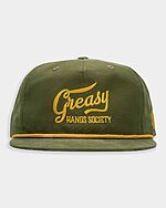 greasy green kick back hat loden