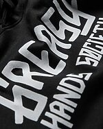 greasy hands society logo hoodie detail